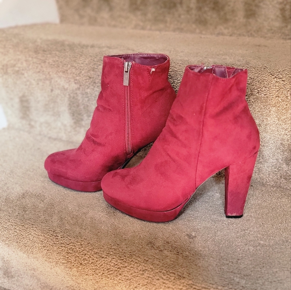 Suede Burgundy Ankle Heeled Boots